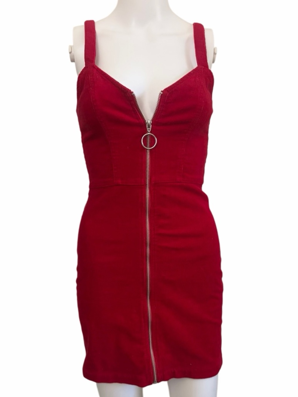 Divided Red Zip-Front Bodycon Corduroy Dress Size 0